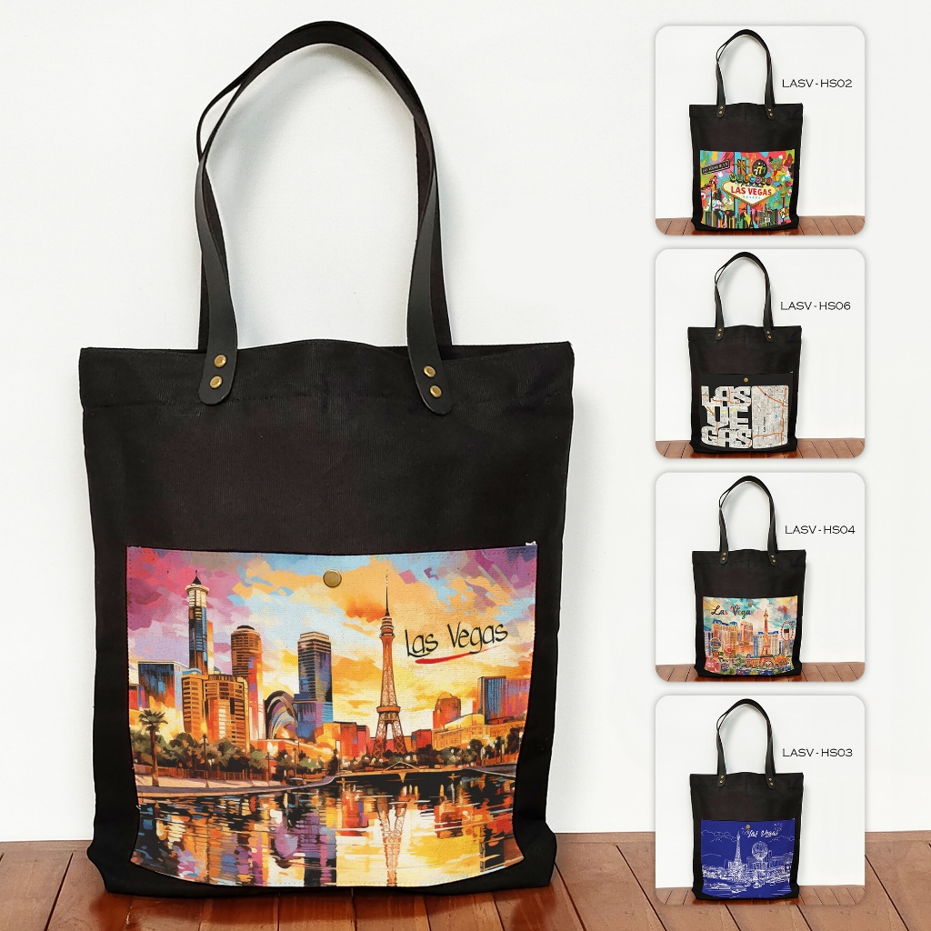 Black Canvas Totebag Pocket ของที่ระลึก Las Vegas Totebag By Las Vegas