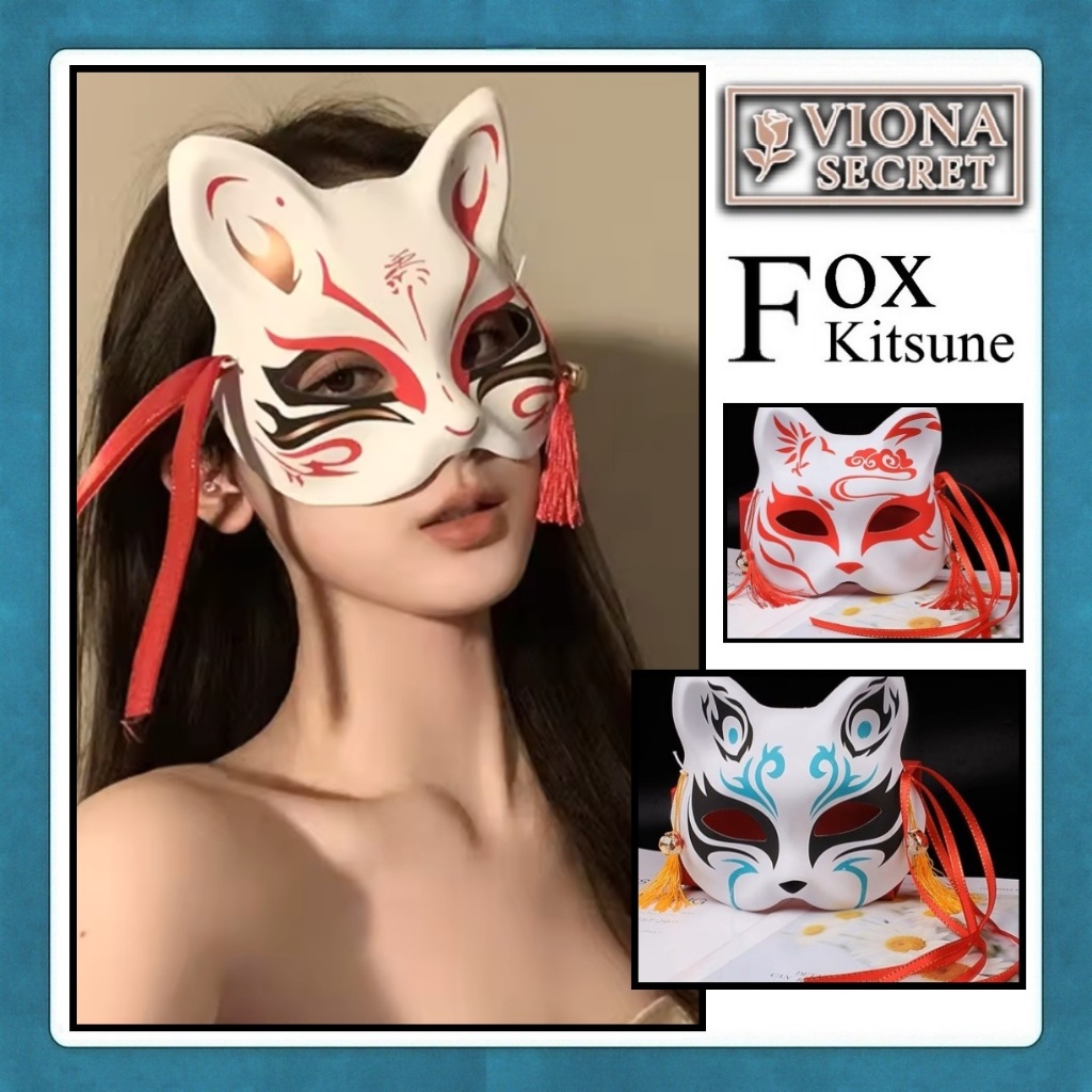 Viona Kitsune Costume Mask / Fox Mask Anime & Halloween Cosplay Party / โมเดลญี่ปุ่นแบบดั้งเดิม
