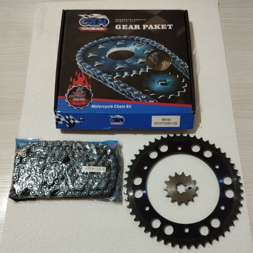 CRUN GEAR + CHAIN SET RACING WR 155 (B3M) 14T-51T/428H-132L /WR155 /GEAR PACKAGE SET + โซ่ล้อ