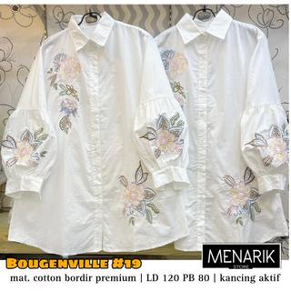 BOUGENVILLE#19 KEMEJA JUMBO LD 120 ATASAN WANITA PUTIH BORDIR BUNGA TERBARU BISA COD