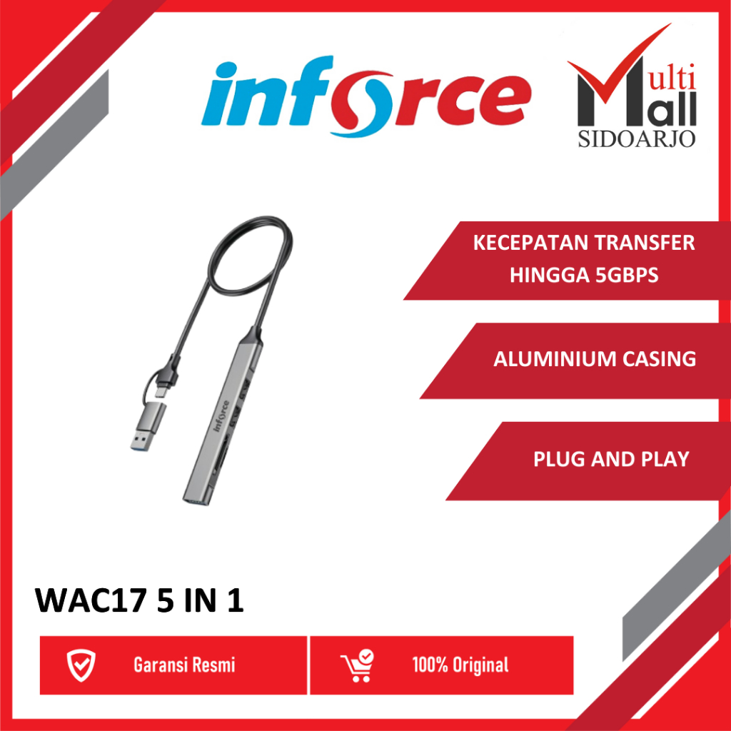 Inforce USB Hub WAC17 5 in 1 Type C/A Adapter Type-C USB-C 3.0 SD Micro SD