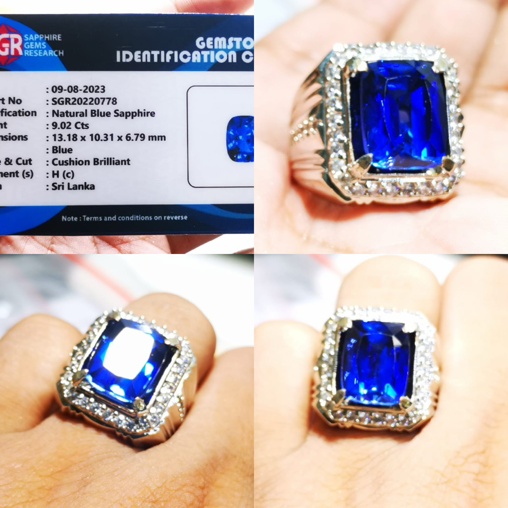 มะกรูดสีฟ้าธรรมชาติ Loupe Clean Chusion ศรีลังกา Ceylon แหวนพลอยขนาดใหญ่ + Memo Sgr Lab
