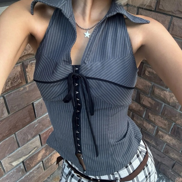 (PO 2 WEEKS) Wendy NGYs Striped Halter Tank - เสื้อกล้ามผู้หญิง - เสื้อคล้องคอลายทางผู้หญิง - เสื้อก