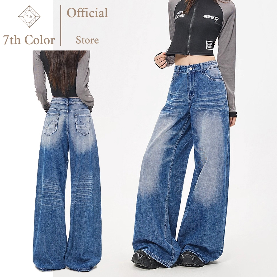 7th Color / Blue Retro Highwaist Loose กางเกงยีนส์ผู้หญิง / กางเกงยีนส์ผู้หญิง