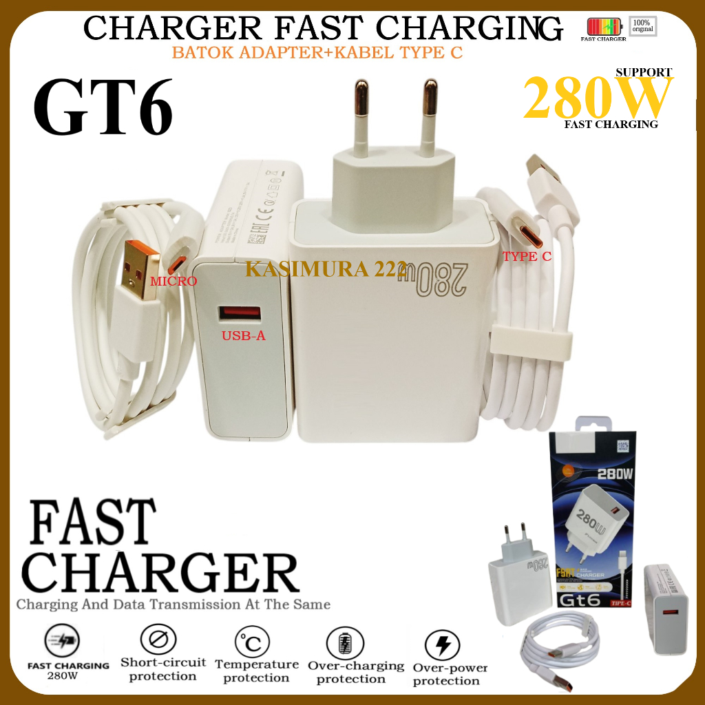 เครื่องชาร์จสําหรับ Android สําหรับ GT6 280W Fast Charging Adapter + สาย USB สากลรองรับ Fast Charger