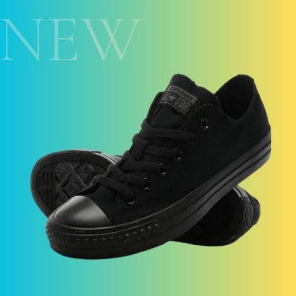 Converse Allstars รองเท้าผ้าใบและรองเท้าโรงเรียนสั้นสีดําเต็มรูปแบบ 33-43