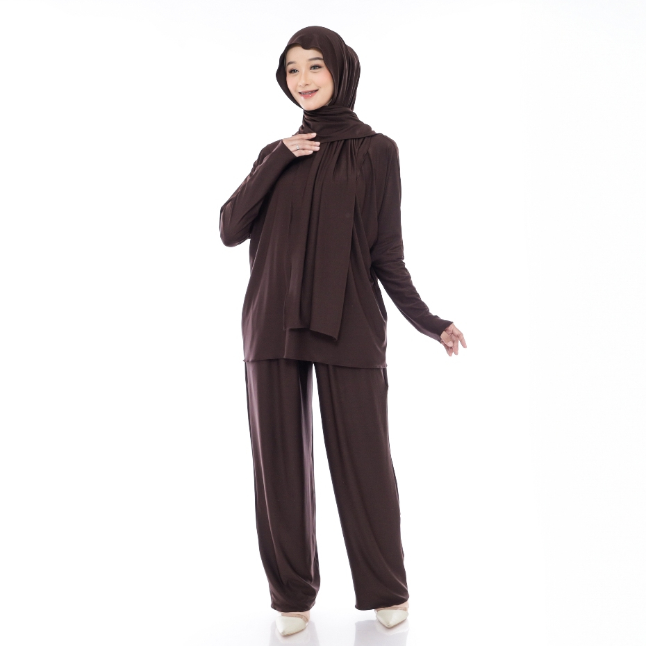 One Set Spandex Jersey Women Over Size Jumbo Batwing Top & Pants Stylish Casual Hijab Set