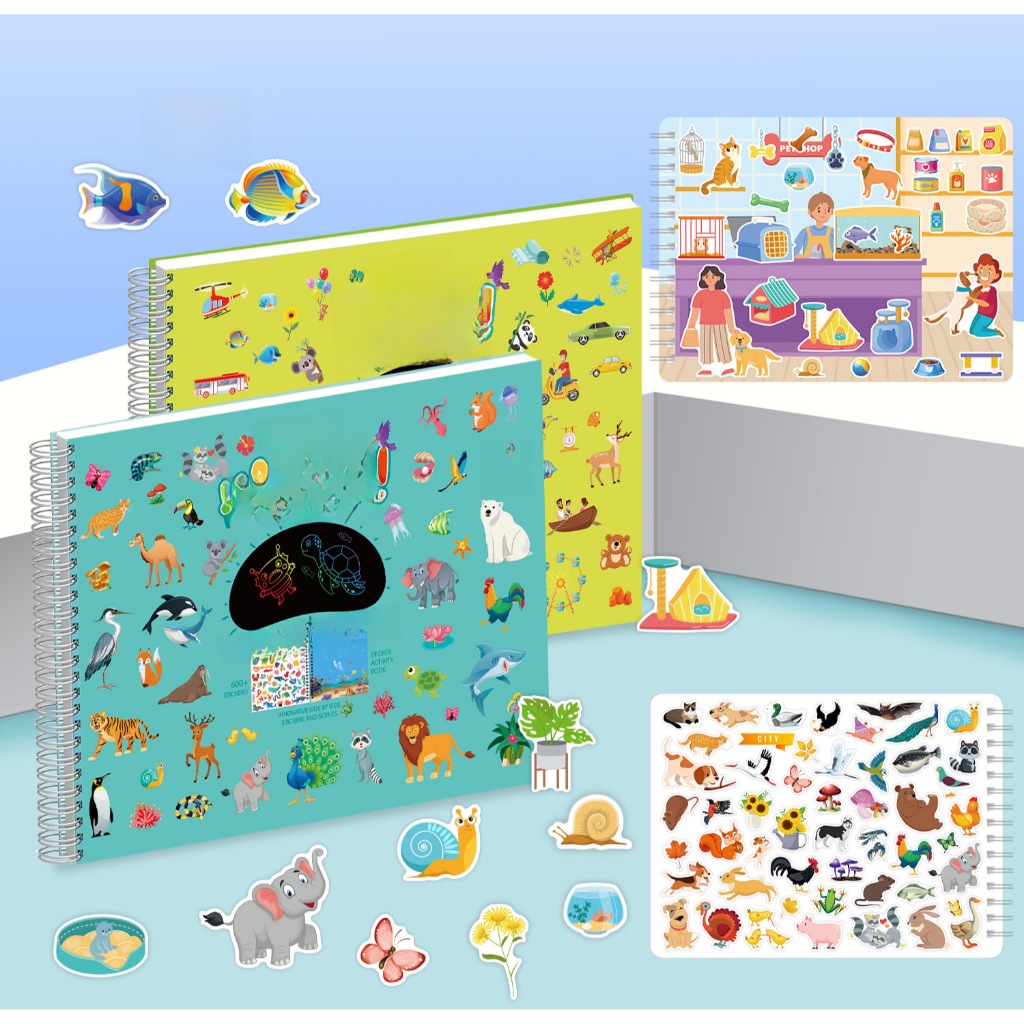 Busy Quite Book หนังสือกิจกรรมเพื่อการศึกษาสําหรับเด็กระบายสีและสมุดภาพครบชุด | สติ๊กเกอร์และดินสอสี