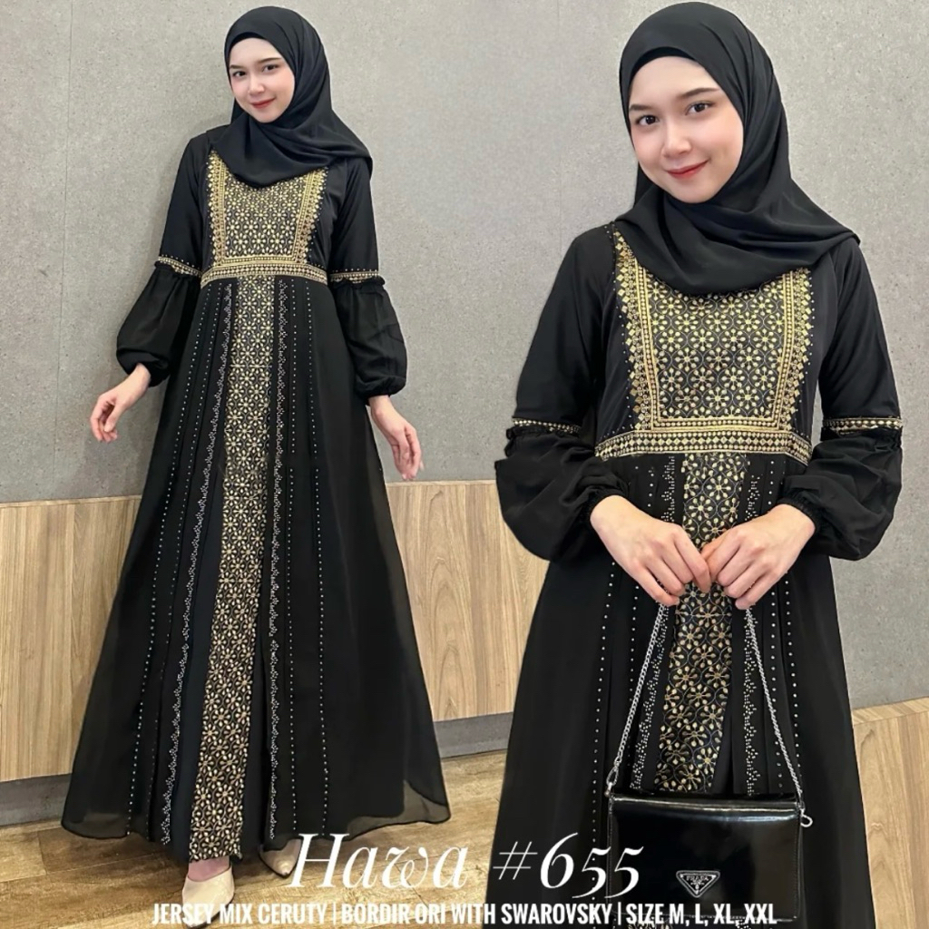 TURKEY ABAYA GAMIS BLACK EMBROIDERED SAFIRA BALLOON HANDS COUPLE MOTHER CHILD 5-12 ปีสายรัดหลัง