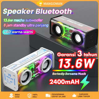 Mecha Speaker Bluetooth Subwoofer Baja Kecil Transparan Audio Portabel Nirkabel Rgb 7 Color Light V8 Speaker Bluetooth Tws Series Bass 360 ° 13.6w Mecha Warna-Warni Stereo Surround