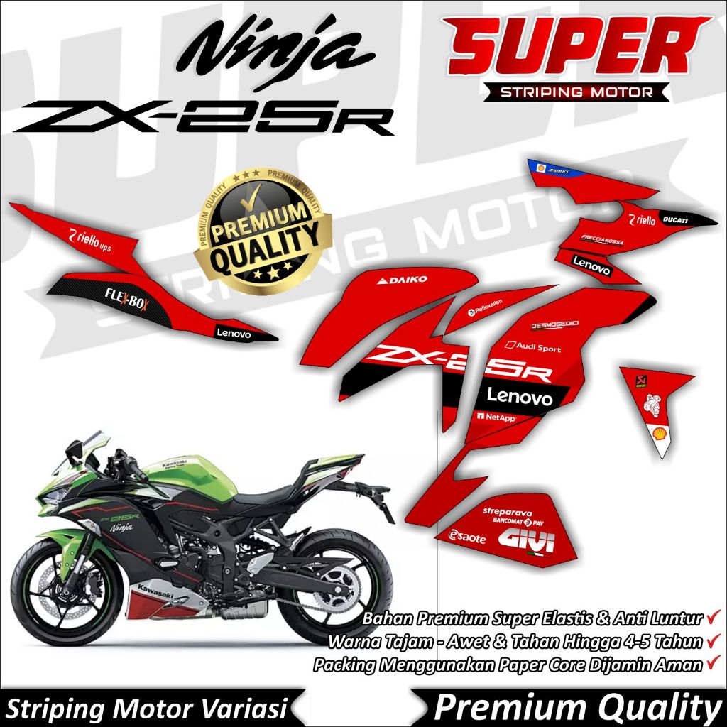 สติ๊กเกอร์ Ninja ZX25r, Cool Fade, Ninja ZX Mono Striping, Kawasaki Ninja 250R, Ducati Livery Concep