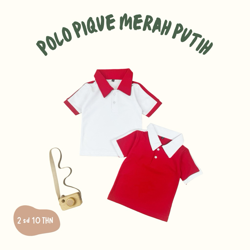 MERAH RED AND WHITE PIQUE POLO [ INDEPENDENCE SPECIAL]- UNISEX CHILDRENS POLO TOP MADE OF LACOST PIQ