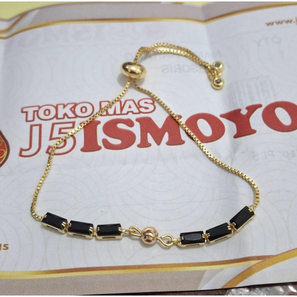 Mrican Black Square Stone Drawstring Bracelet 0.1 กรัม Semaer Ismoyo J5