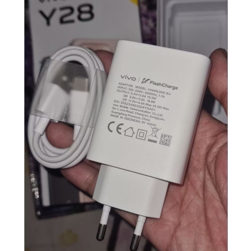 CHARGER CAS VIVO 4A 44 WATT FLASH CHARGE ORIGINAL HP V20 PRO V20SE V21 V22 V23 Y70 Y73 S7 S9 X30 X30