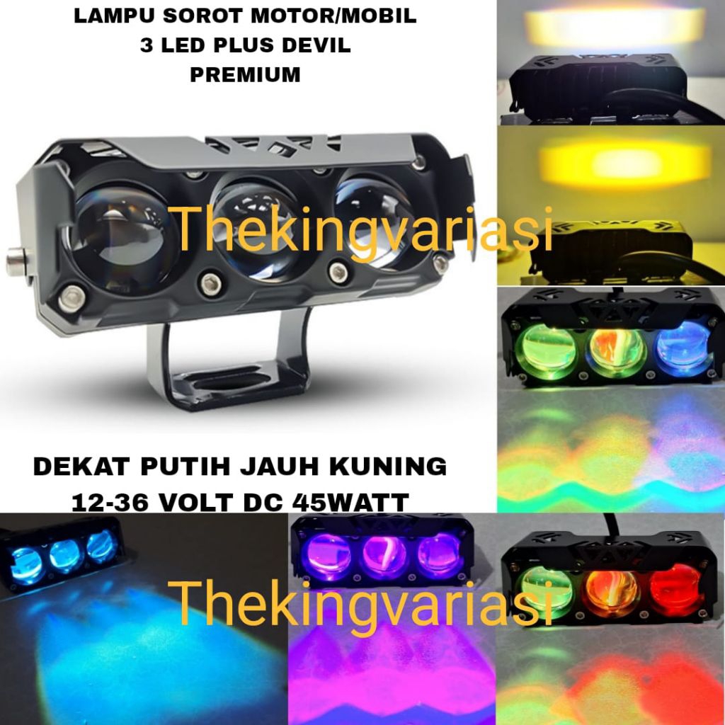 MATA CAHAYA SQL 3 LED DEVIL RGB SPOTLIGHT SUPER BRIGHT 12-36 VOLT DC WHITE YELLOW LIGHT WATERPROOF /