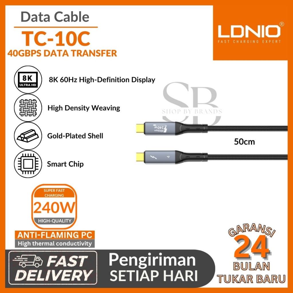 LDNIO TC-10c Type C ถึง C USB4 240W สายชาร์จข้อมูล Charge & Sync 40Gbps 8K @ 60Hz เครื่องชาร์จจอแสดง