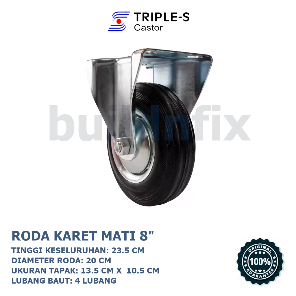 TRIPLE - S 8" BLACK RUBBER WHEELS / ล้อ CASTOR / 8 INCH MULTI-PURPOSE CART WHEELS