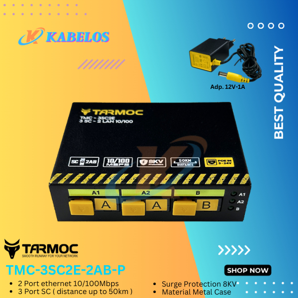 Tarmoc TMC-3SC2E-2AB-P Media Converter 3 FO 2 LAN 10/100 POE IN 5-24V