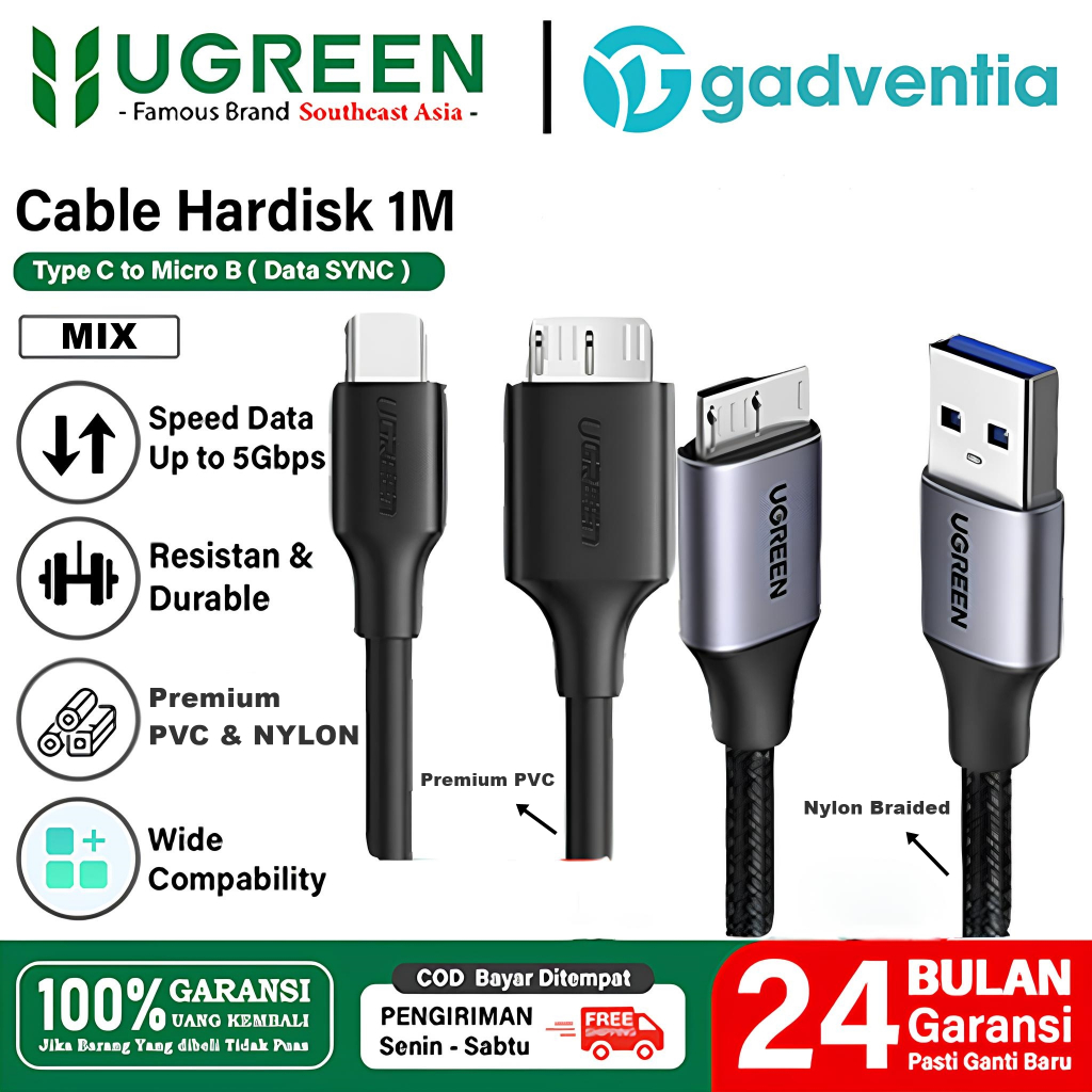 UGREEN สายกล่องฮาร์ดไดรฟ์ USB C เป็น Micro B สําหรับกล้อง Samsung Galaxy S5/Note 3 12.2 Pro