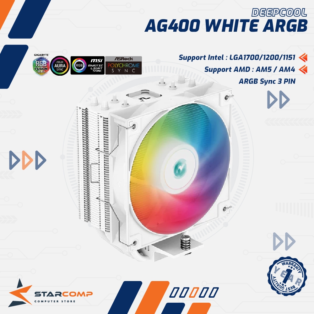 Deepcool AG400 WHITE ARGB ฮีทซิงค์โปรเซสเซอร์ CPU Cooler