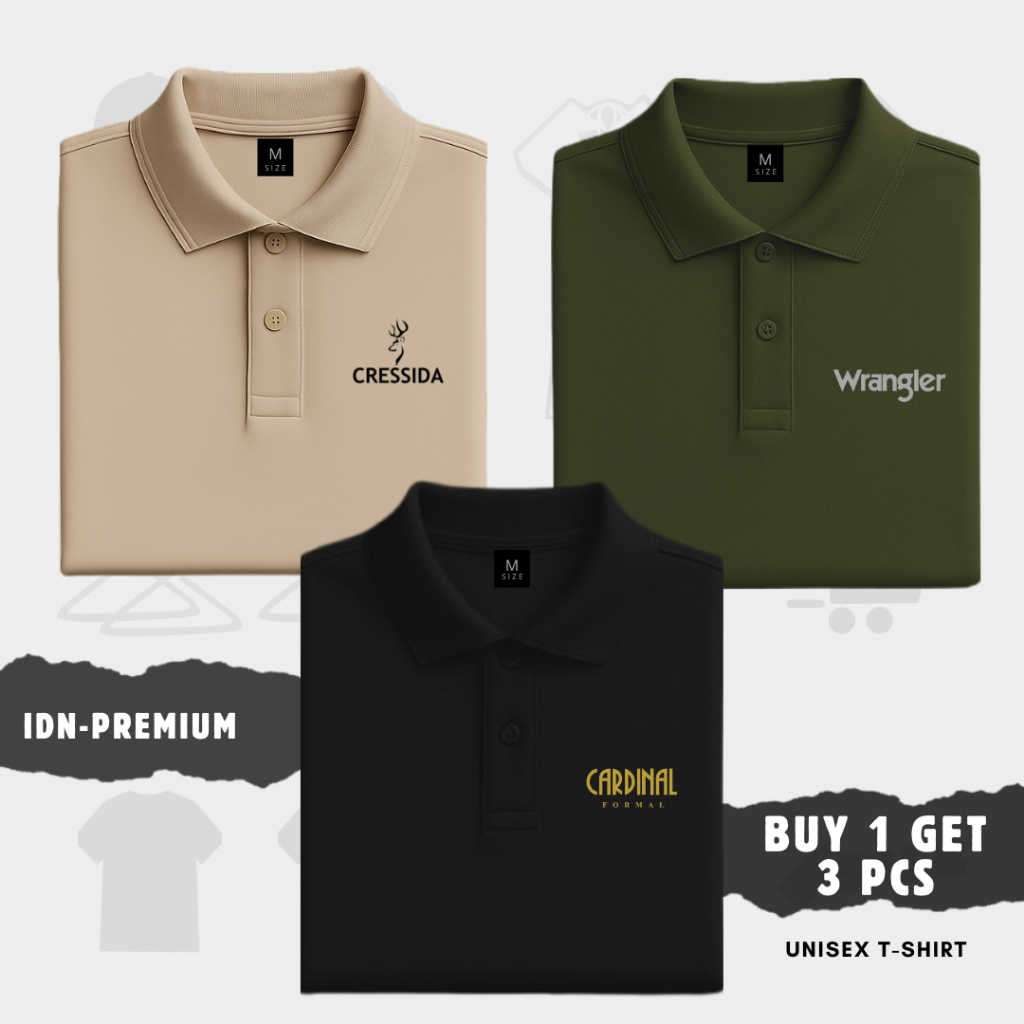 ซื้อ 1 แถม 3 ชิ้น เสื้อยืดคอปกโปโล Distro Short Sleeve - Cardinal Official Gold - Black CSD - White 