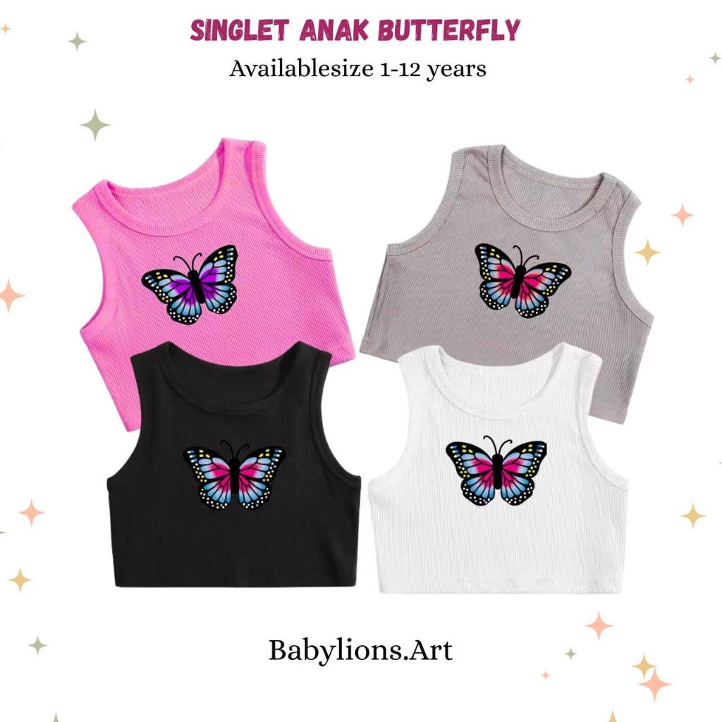 BABYLIONS.ART BUTTERFLY SINGLET สําหรับ GIRLS - RIB MATERIAL SINGLET TOP AGES 1-12 ปี