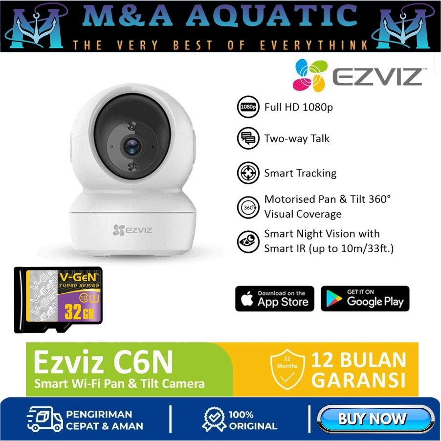 EZVIZ C6N 2MP กล้องวงจรปิดอัจฉริยะ IP ในร่ม Full HD 1080p Night Vision เลนส์ดิจิตอลการรับประกันอย่าง
