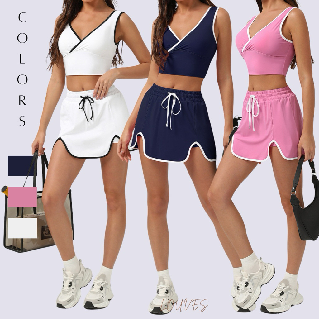 GIRLY SET - LOUVES - TANK TOP SKORT TENNIS PADEL GOLF WORKOUT GYM SET