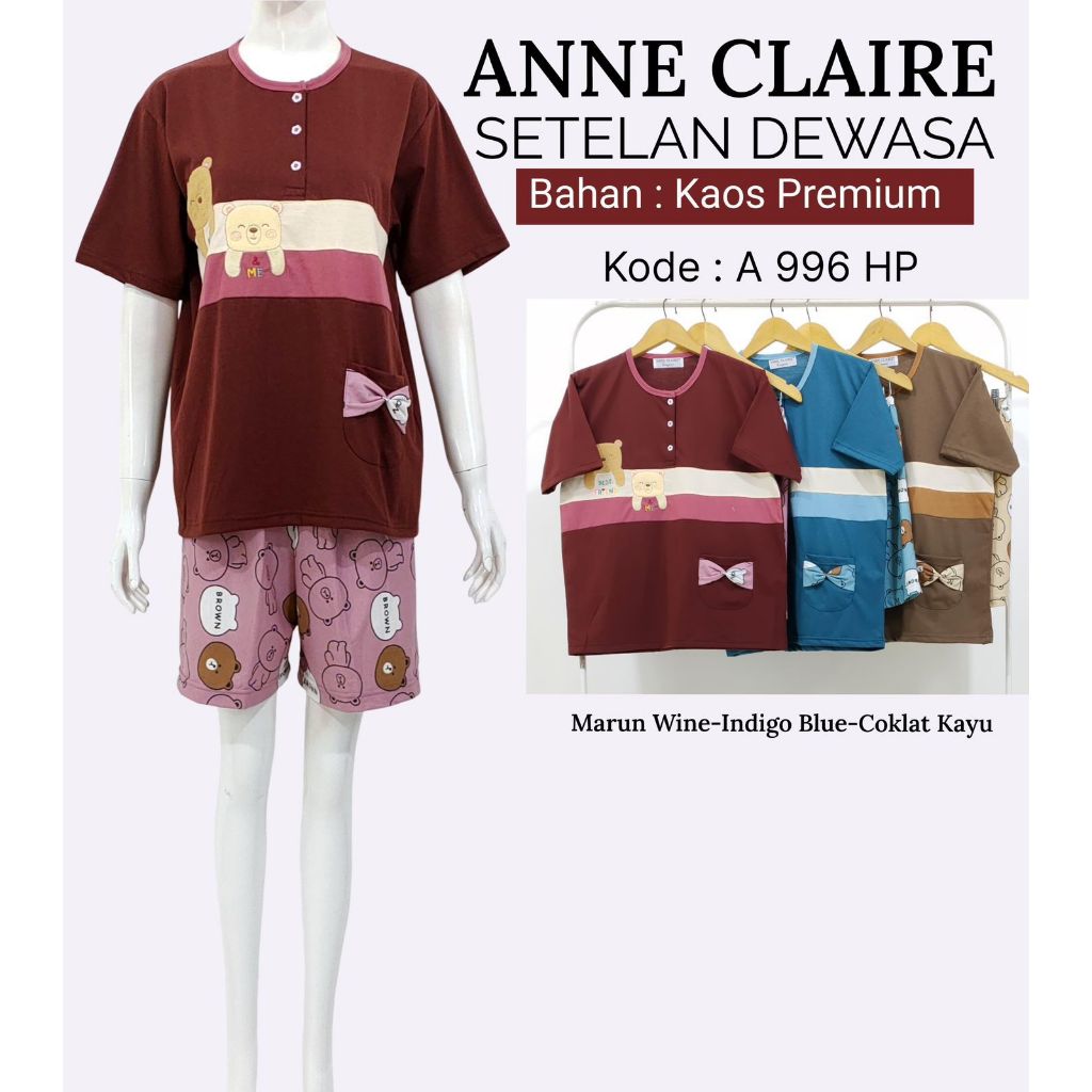 ANNE CLAIRE กางเกงขาสั้นแขนสั้นชุดชุดนอนเด็กทุกขนาดสําหรับผู้ใหญ่และเด็ก USHOP