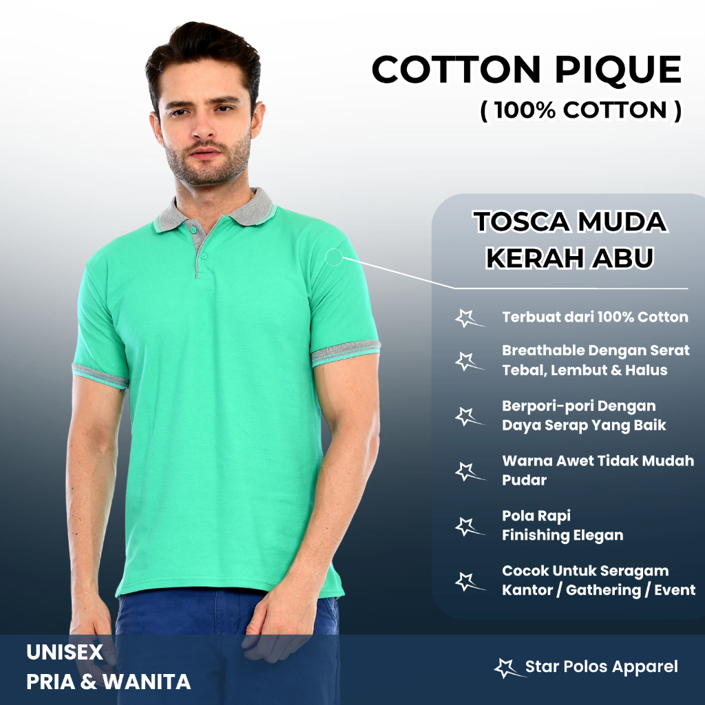 เสื้อยืดคอปกผ้าฝ้ายธรรมดา 100% TOSCA MUDA GREY COLLAR แขนสั้น ไซส์ S-3XL สําหรับผู้ชายและผู้หญิง