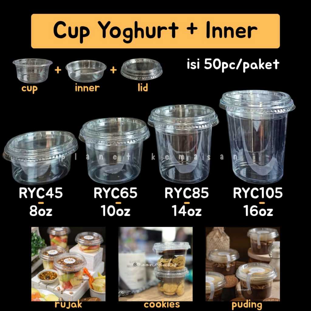 YOGURT CUP + INNER / 2 IN 1 PUDDING CUP / YOGURT CUP / PUDDING GELA + INNER + LID 8oz 10oz 14oz 16oz