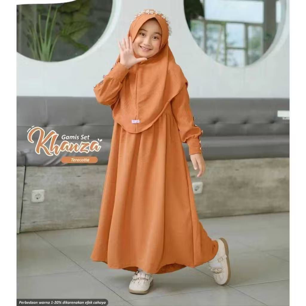 Khanza Dress One Set สําหรับเด็ก, Gamis มุสลิมล่าสุดสําหรับเด็กผู้หญิง, Eid Abaya สําหรับเด็ก, Gamis สีขาว, ชุดฮิญาบ Gamis