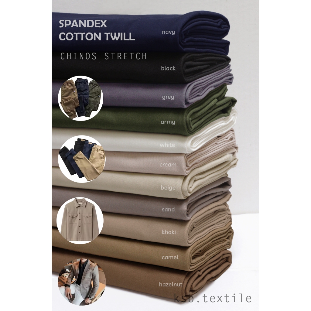 KATUN Chino Stretch Fabric / Cotton Spandex Twill Sueding Combed / Cotton Twening / Soft Chinos / Premium Pants Material เสื้อผ้าคุณภาพส่งออก - RETAIL / METER / ROLLAN by ksbสิ่งทอ