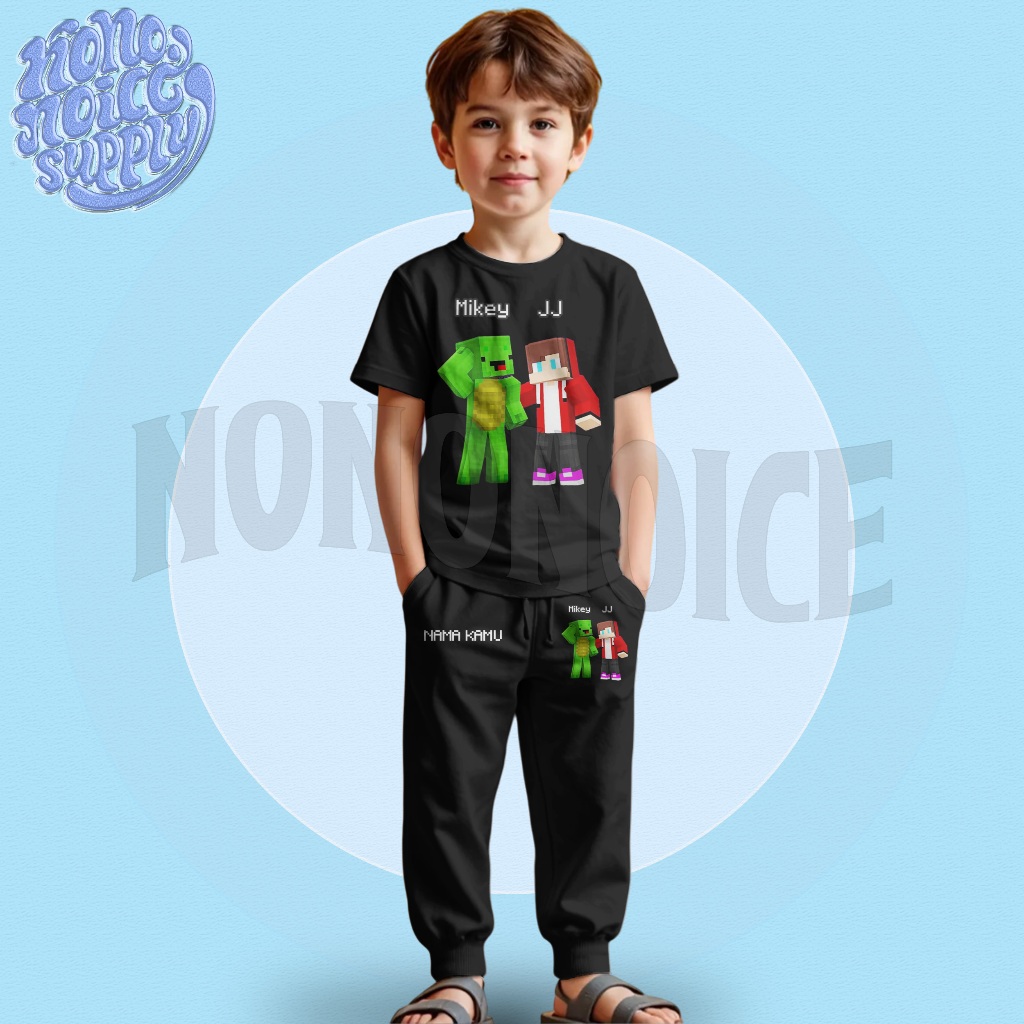 Mikey Jj Minecraft เสื้อยืดเด็กชื่อฟรี / Minecraft Mikey และ Jj Kids Jogger Shirt One Set Kids