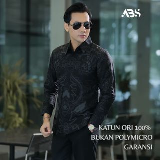 ALISA Mahkota Abu Kemeja Batik Pria Lengan Panjang Lapis Furing Katun