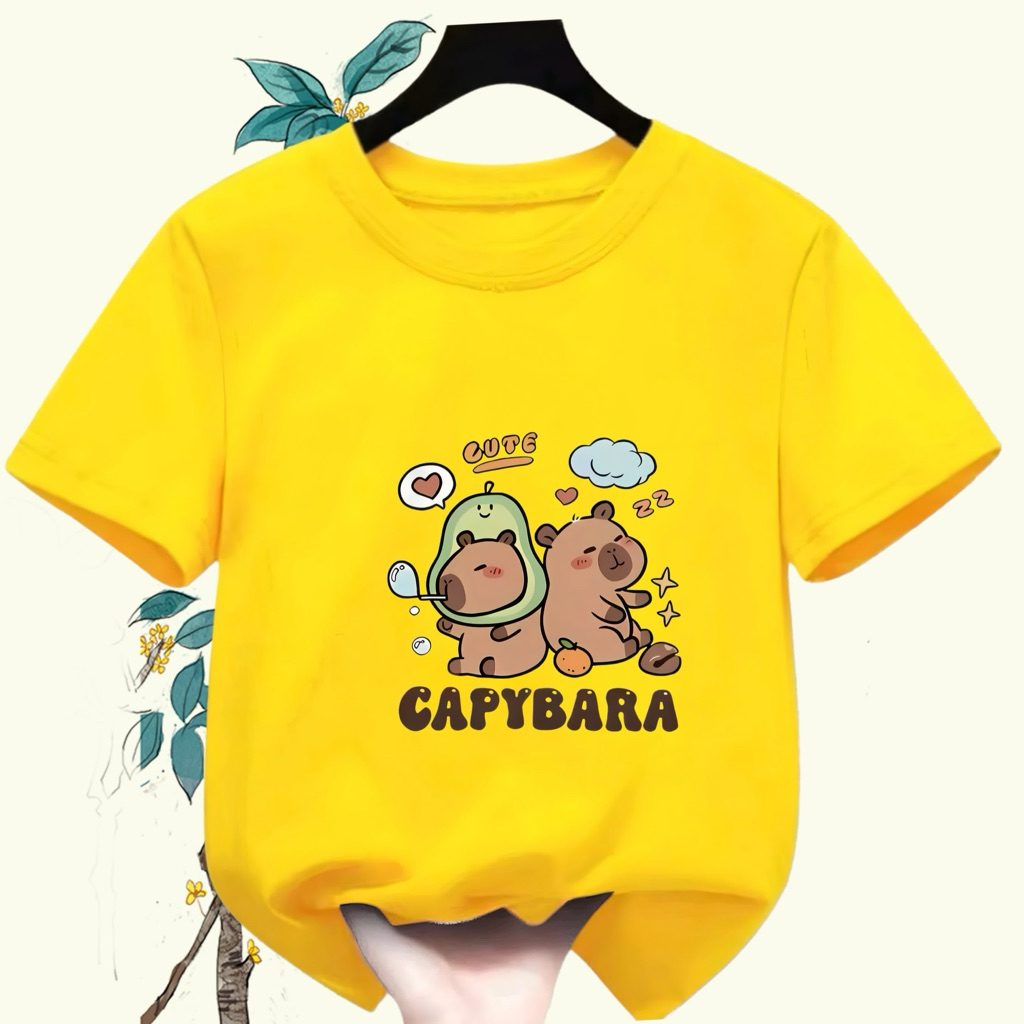 *KINICOLLEYCTION* CABYBARA Motif เสื้อยืดเด็ก Ideal อายุ 2-16 Years Old Girls Boys เสื้อยืด