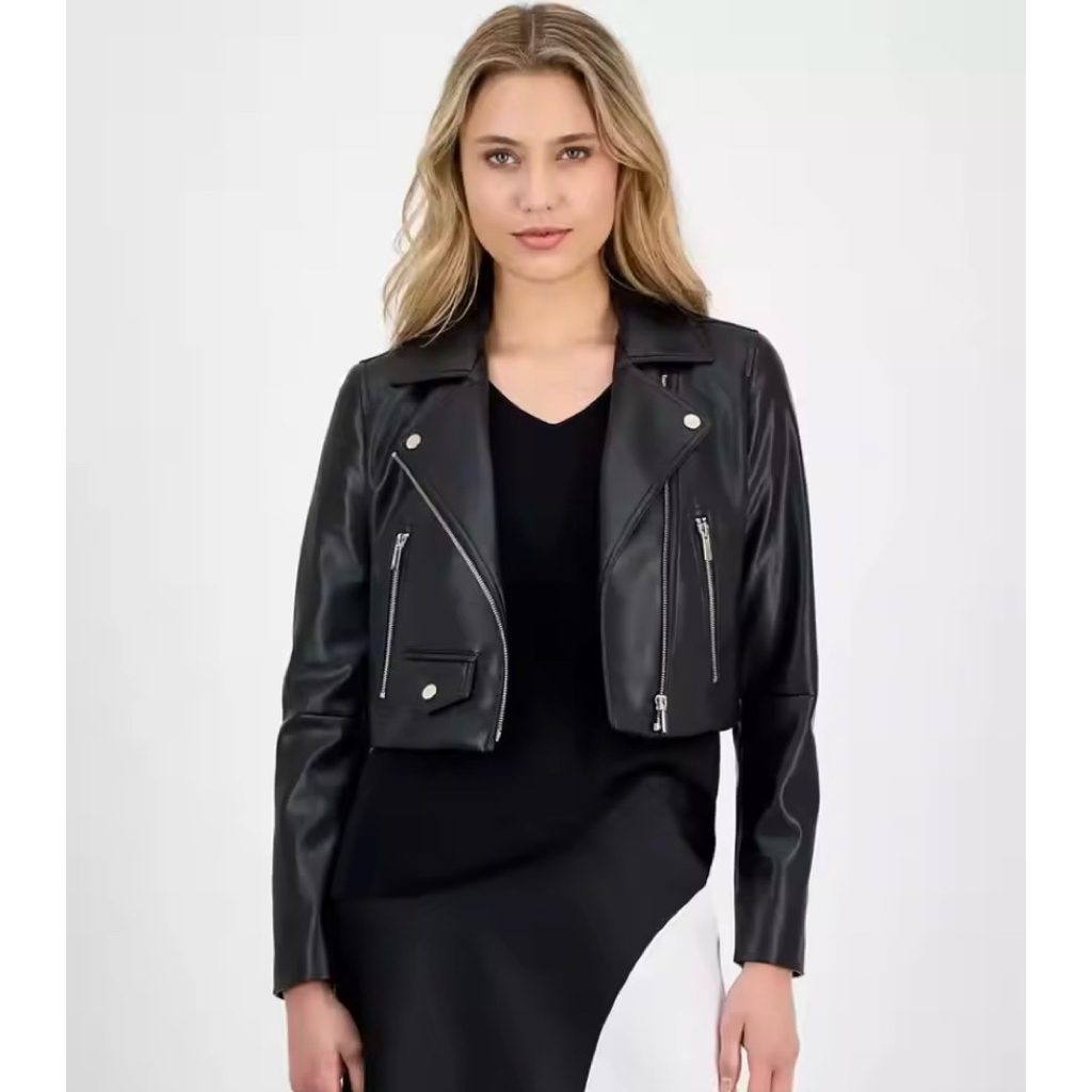 Fitaylor หนัง Crop Jacket ผู้หญิง PU หนังแจ็คเก็ตหนังสั้นซิป Casual เสื้อรถจักรยานยนต์ High Street