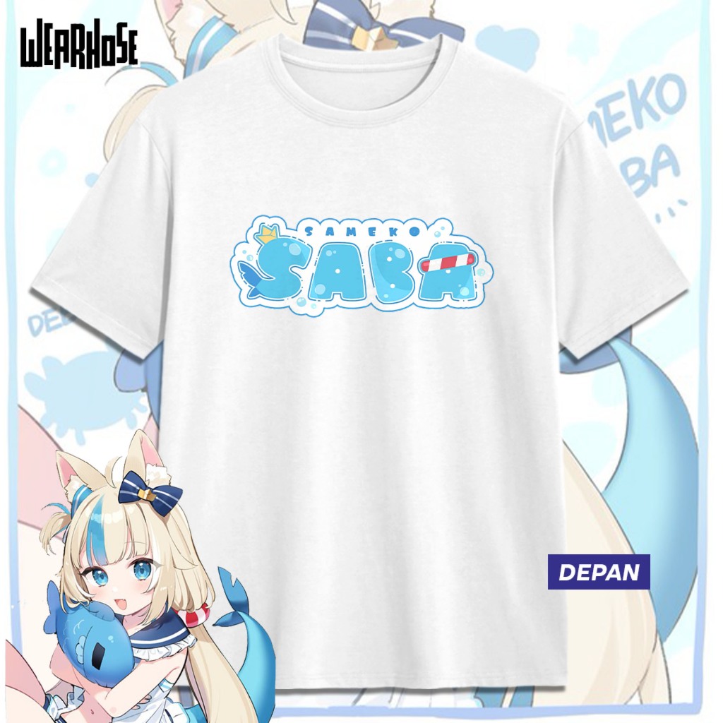 SAMKO SABA โลโก้ VTUBER เสื้อยืด Sameko Saba อะนิเมะเกม Unisex ผู้ชายผู้หญิง Wearsose Tops