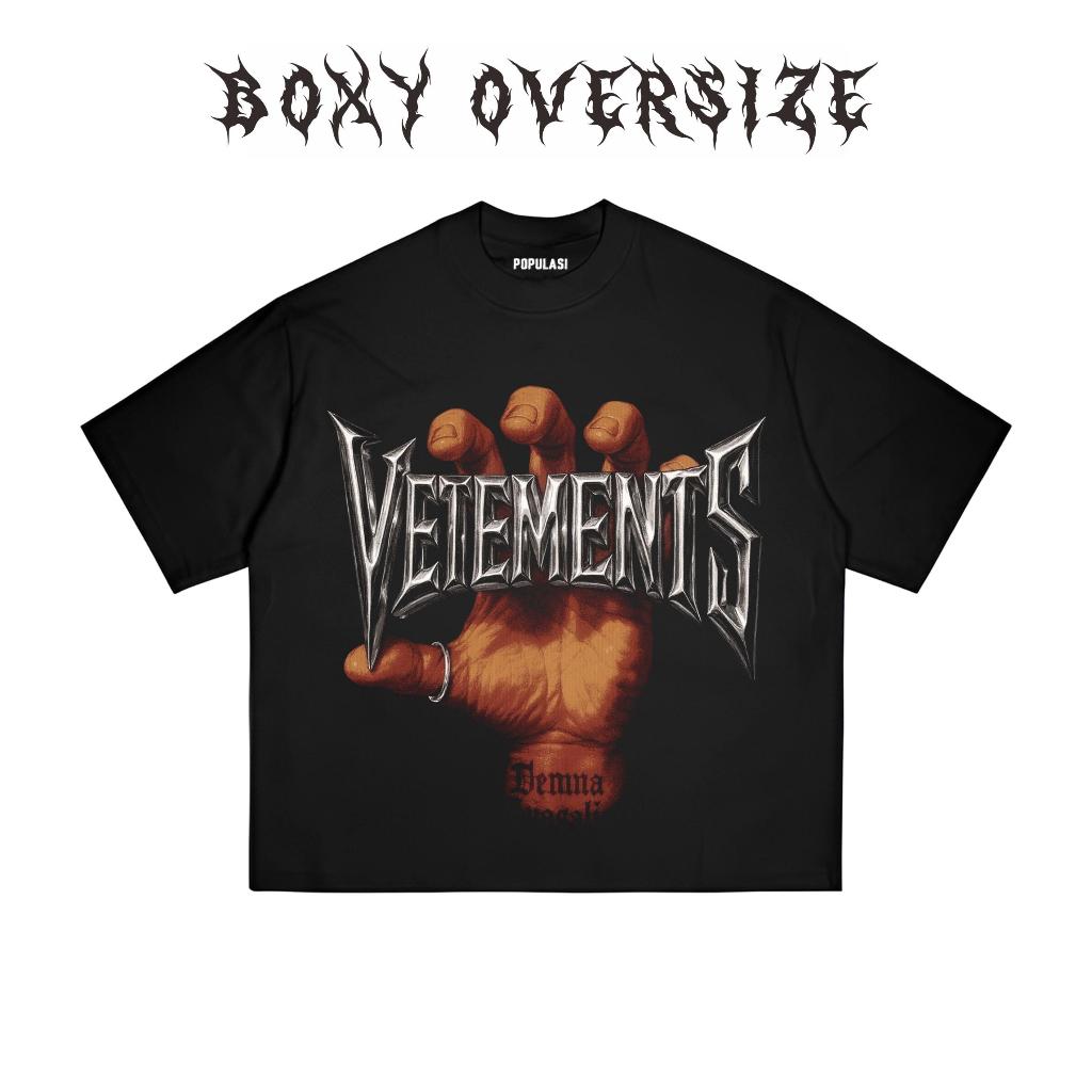 Cavenza - เสื้อยืด Boxy ขนาดใหญ่ Vetements Hand เสื้อยืดสีดําสําหรับผู้ชายและผู้หญิง