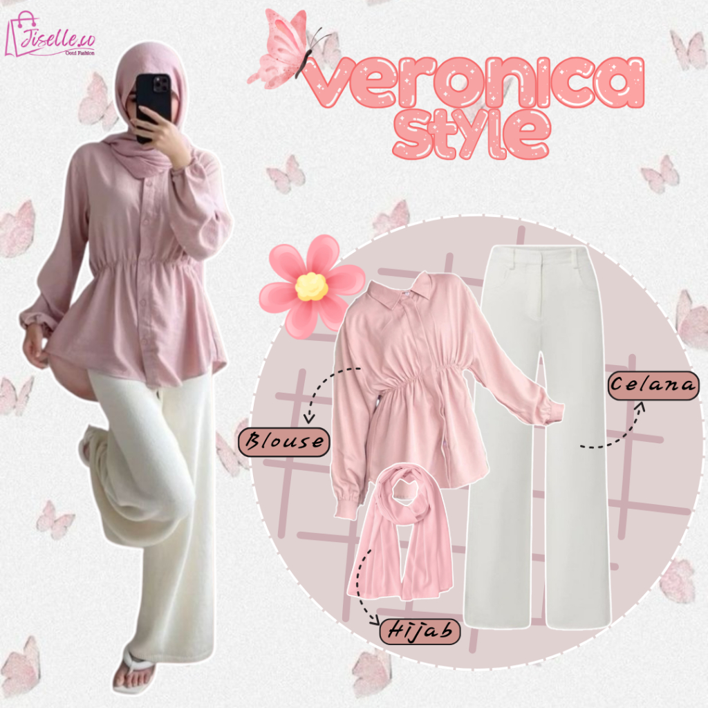 Veronica Style (เสื้อจีบหน้าอก, กางเกง Scuba, Pashmina Ceruty) Idea Outfit Coquette Kekian JC3N
