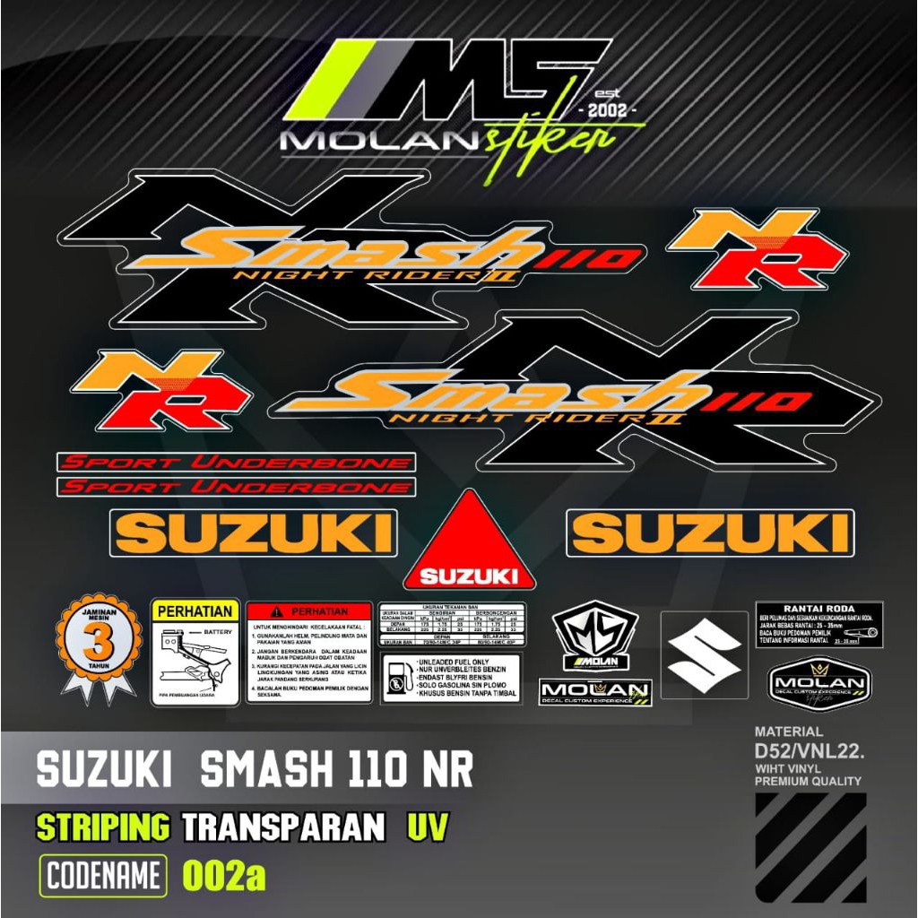 Decal สติกเกอร์ Striping Variation โปร่งใส Uv Smash NR 2 Suzuki Smash 110 NR 2009 & Smash NR 1 Suzuk