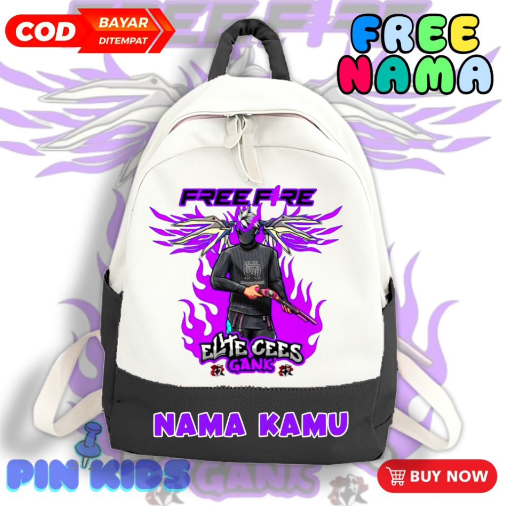 CHILDRENS BACKPACK CHARACTER GAME SKIN FF ELITE CEES GANK FREE NAME