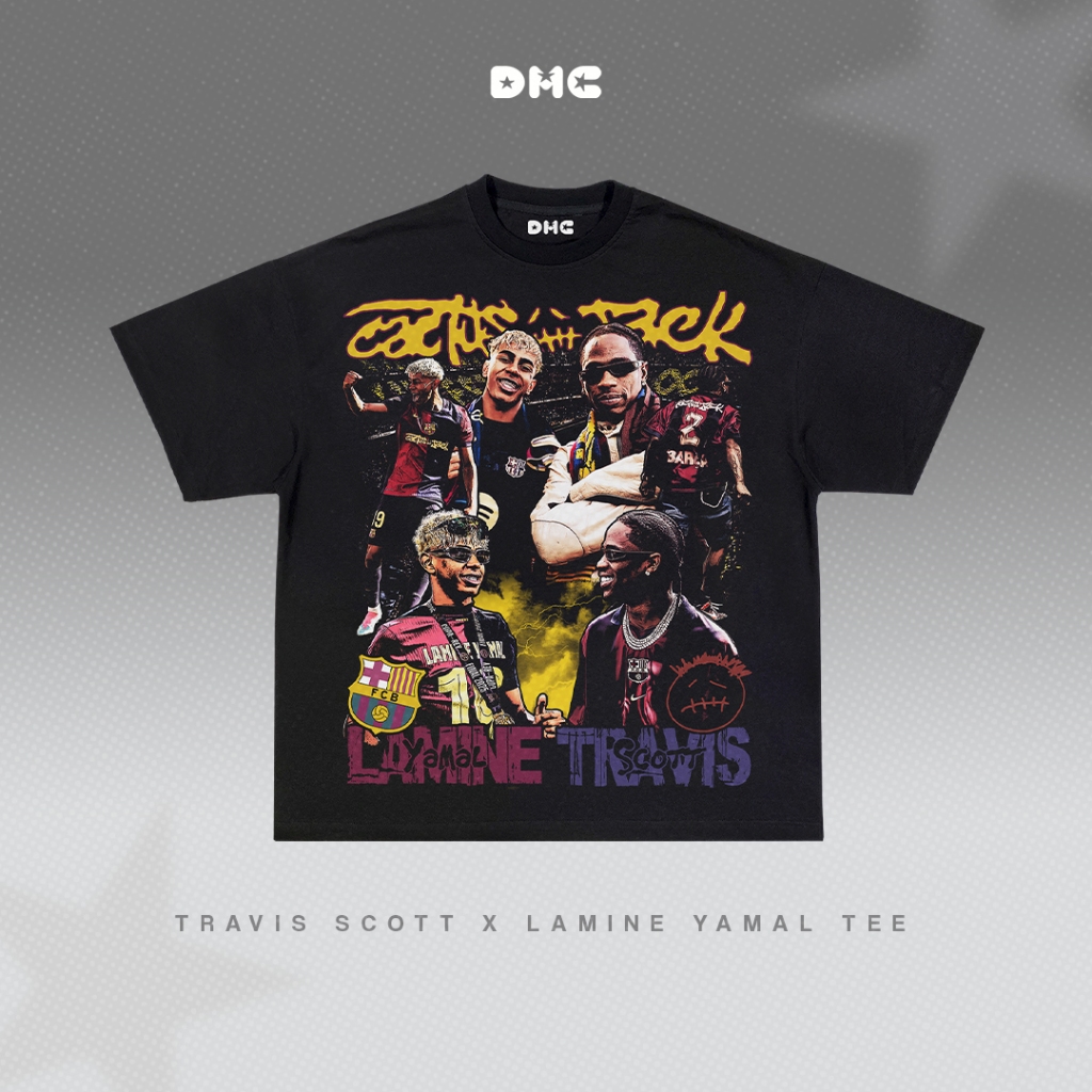 DMC Travis Scott x Lamine Yamal Cactus Jack Barcelona เสื้อยืดขนาดใหญ่