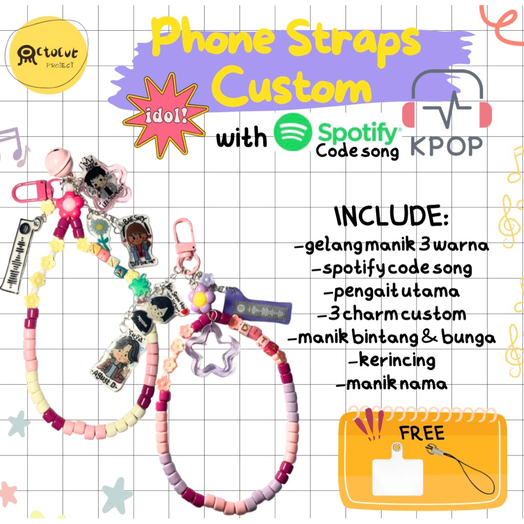 [CUTE, UNIQUE, CUSTOM] PHONE STRAPS IDOL/ARTIS KOREA/KPOP WITH MAMA AND SPOTIFY CODE SONG/FREEBIES K