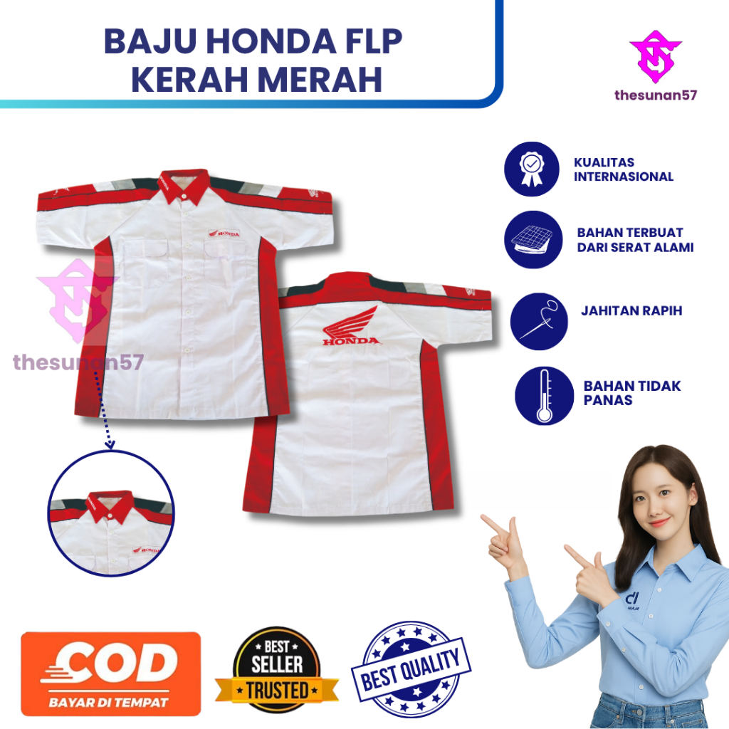 KAMEJA MERAH THESUNAN57 || Honda Frontline People (FLP) ชุดมาตรฐานผู้ชายปกแดง || เสื้อ Honda FLP