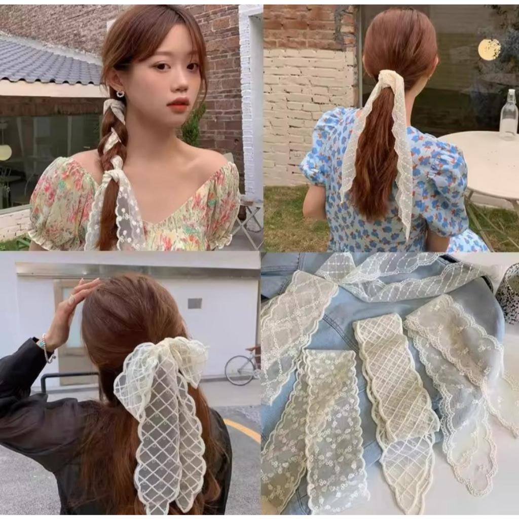 RCS Twilly Lace ผ้าพันคอโปร่งใสลูกไม้เกาหลี Aesthetic Hijab Hair ผ้าพันคอคอลูกไม้รหัส SR