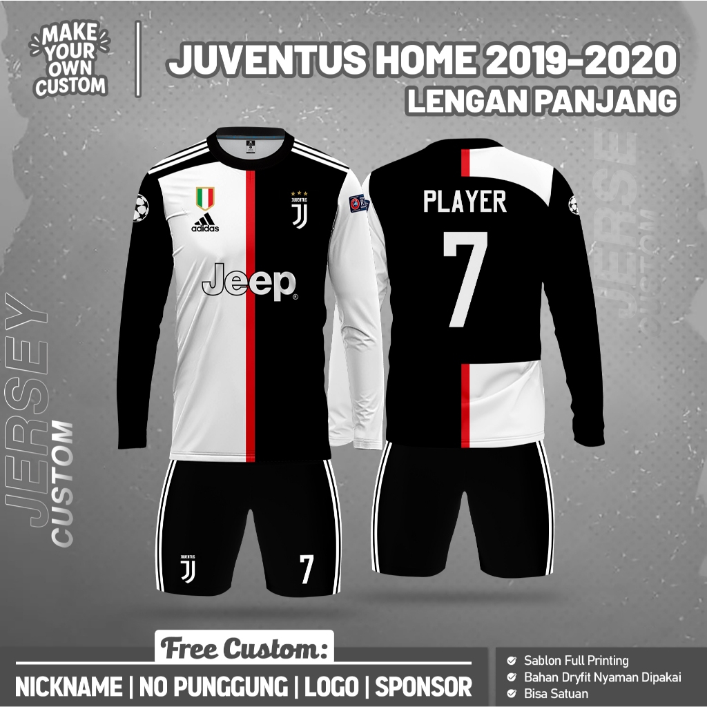 B0LA JUV3NTUS H0ME 2019-2020 LONG FOOTBALL JERSEY ออกแบบฟรีที่กําหนดเองชื่อและด้านหลังจํานวน
