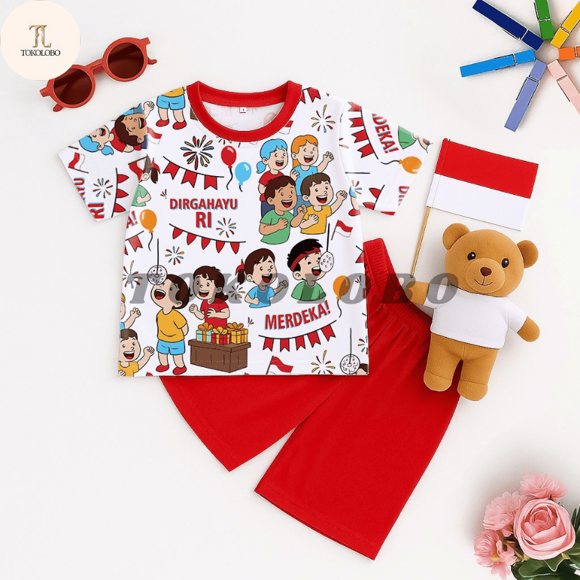 MERAH Tokolobo 4.4 WAREHOUSE AUGUST CHILDRENS SUITS PRINTING COMBI สีแดง
