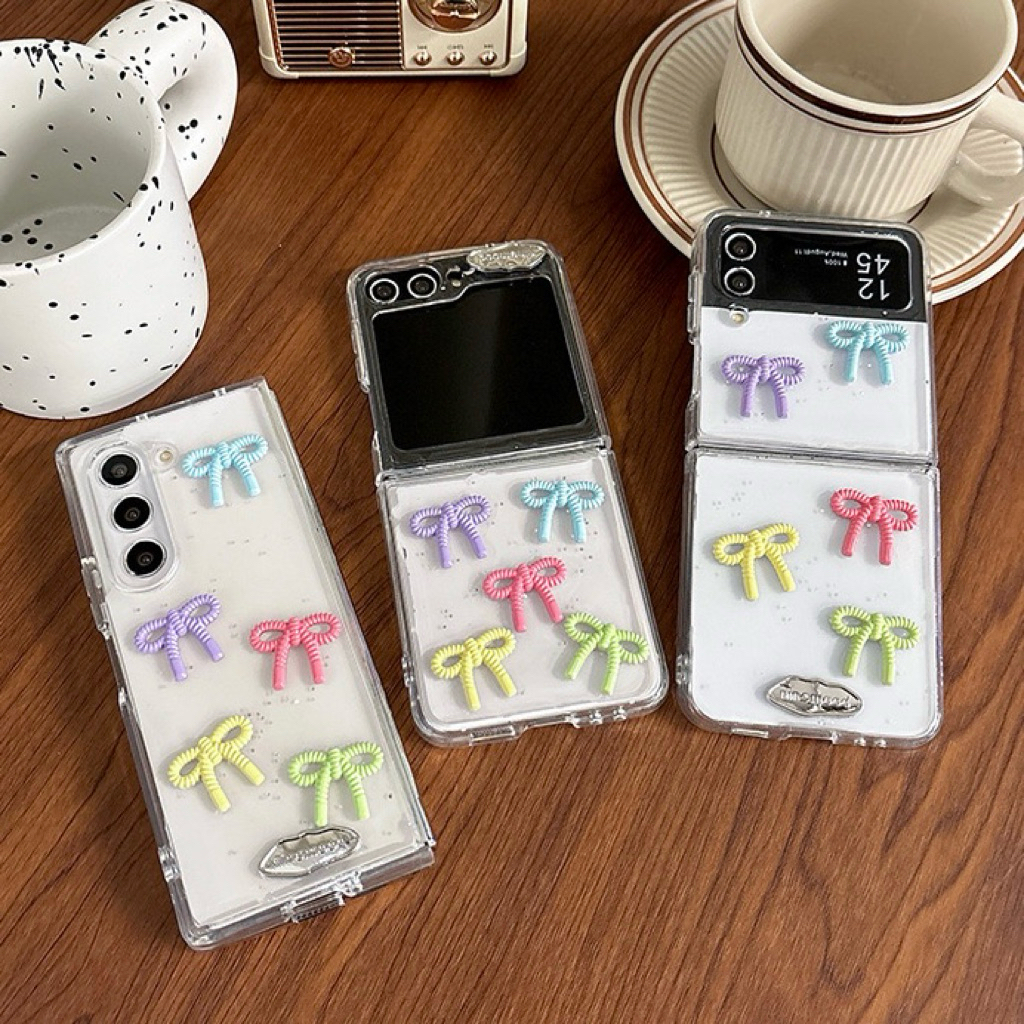 HP Samsung Zflip7 7FE สีสัน Tie ริบบิ้นโบว์สวยอะคริลิค Anti Crack ล่าสุดน่ารักน่ารัก TPU สําหรับ Sam