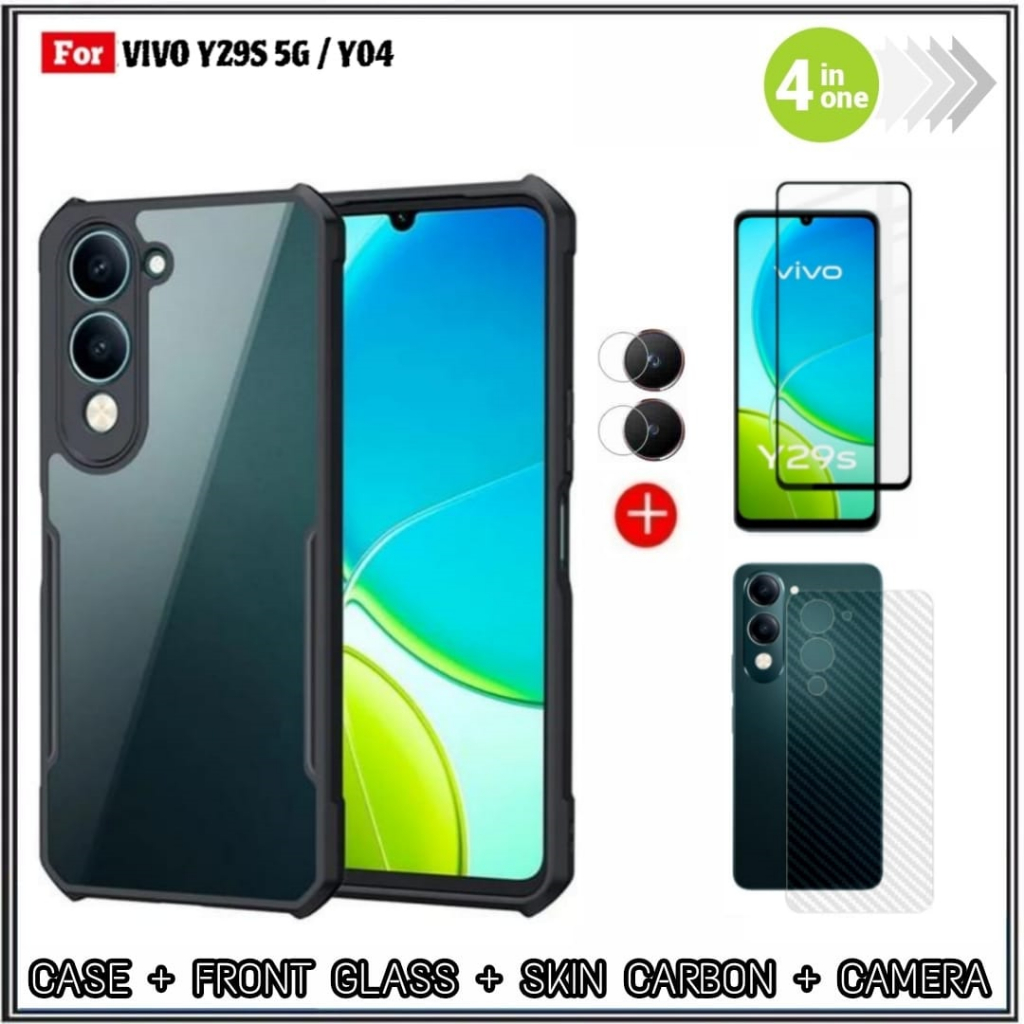 แพคเกจ 4IN1 กรณี Vivo YZ9S 5G /Y04 Soft Hard Fusion กันกระแทกฟรีกระจกนิรภัย Full Riyanali_Shop
